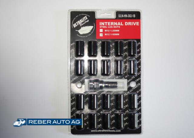 Radmuttersatz mit Schlüssel M12x1.5 Schwarz